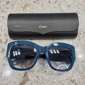 Cartier CT0304S 004 Blue Square Sunglasses Gold Double C Logo Italy 135mm